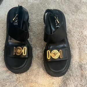 Versace Black and Gold Medusa Sandals